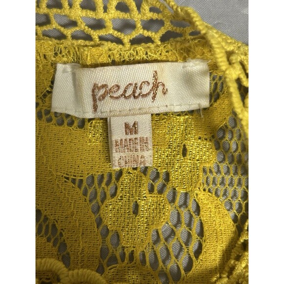 Peach Brand Lace/Mesh Top Cropped Half Sleeve Yellow Back Zip Size Medium - Picture 6 of 8